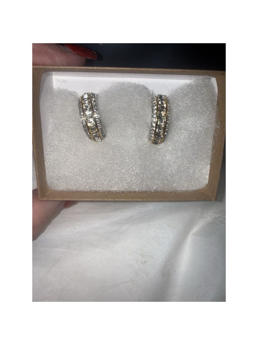 Christian Dior Vintage Gold Plated Baguette Rhinestone Clip On Earrings